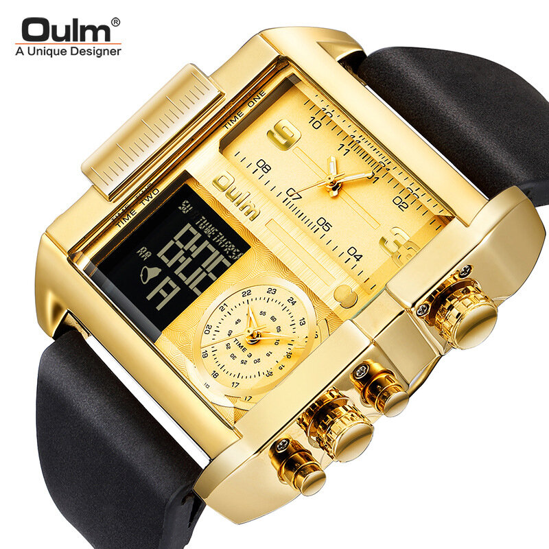 Oulm-Reloj de pulsera Digital para hombre, cronógrafo informal resistente al agua, con espejo Hardlex, multifuncional, de alta calidad, luminoso, alarma