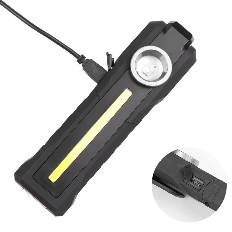 AEFJ 휴대용 4 모드 COB 손전등 UV/노란색 토치 USB 충전식 LED 작업 빛 자기 XPE 교수형 후크 램프