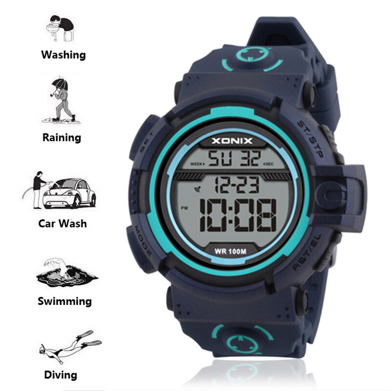 Часы наручные мужские электронные, модные спортивные водонепроницаемые цифровые армейские в стиле милитари