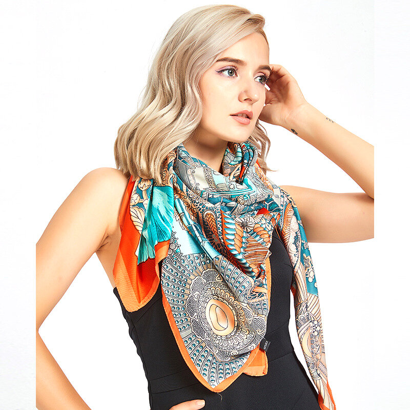 130 см большой шелковый шарф Размеры шарфы для женщин Роскошные дизайнеры шарф 130*130 см шелковый шарф Для женщин платки печати
