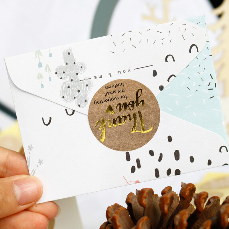 500Pc Ronde Goud Labels Dank U Kraft Stickers 1 Inch Wedding Mooie Gift Cards Envelop Afdichting Label Stickers Briefpapier