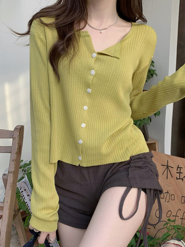 Cardigan para mulher manga longa camisola feminina primavera e outono 2021 novo coreano solto e fino início do outono topo