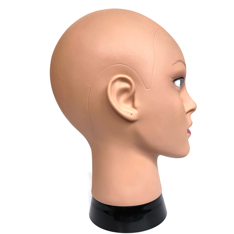 Cabeza de maniquí Calvo femenino con soporte para práctica de cosmetología, cabeza de Maniquí de entrenamiento africano con soporte para peluca, pelucas de maniquí