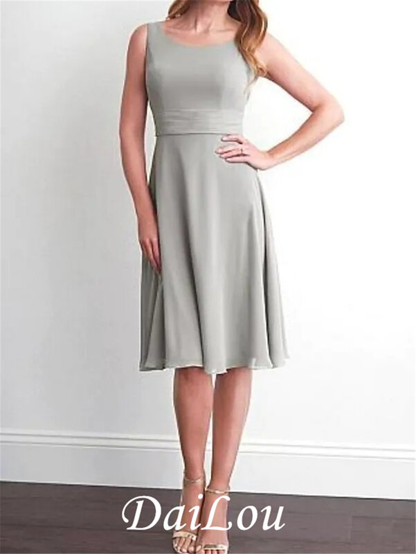 Dwuczęściowy A-Line matka suknia dla panny młodej Wrap zawarte Jewel Neck kolano długość szyfon z długim rękawem z Ruching 2021