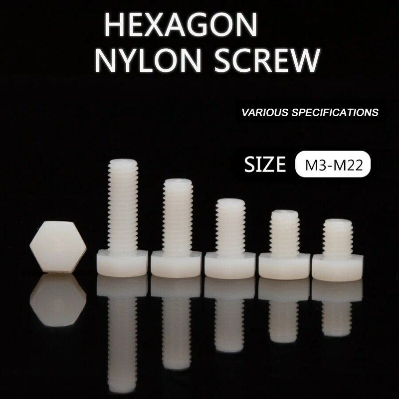 M6 M8 Sekrup Nilon Hexagon Sekrup Mesin Plastik Hex Kepala Baut Metrik Putih Panjang 10Mm-50Mm