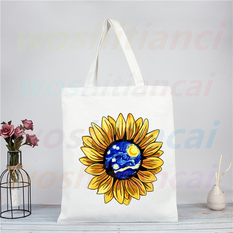 Van Gogh Starry Night ตลกถุงช้อปปิ้ง Eco Canvas Shopper Bolsas De Tela Bag Shopping Reusable Sacolas