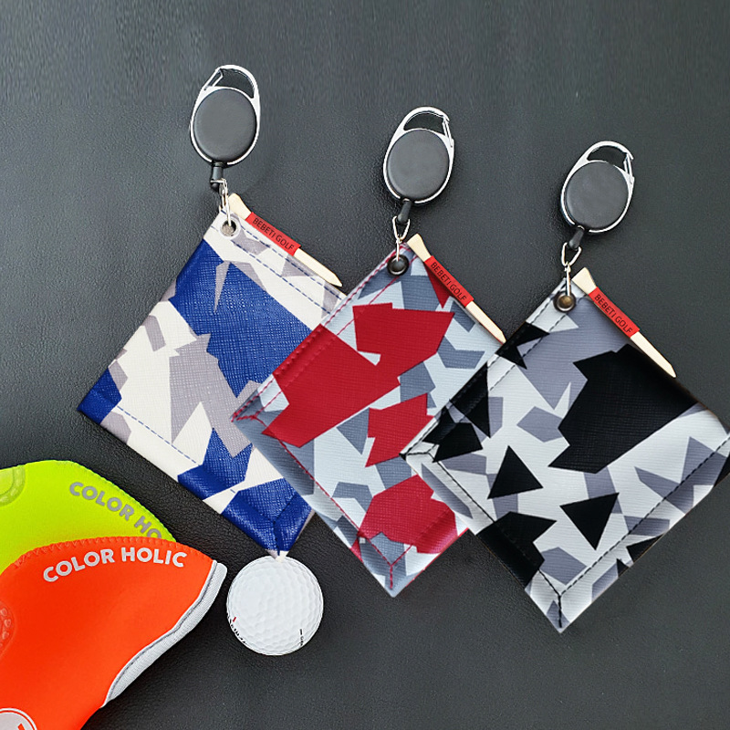 Square Golf Ball Cleaning Towel Mini with Retractable Keychain Buckle PU Waterproof Material Surface Golf Ball Club Head Cleaner