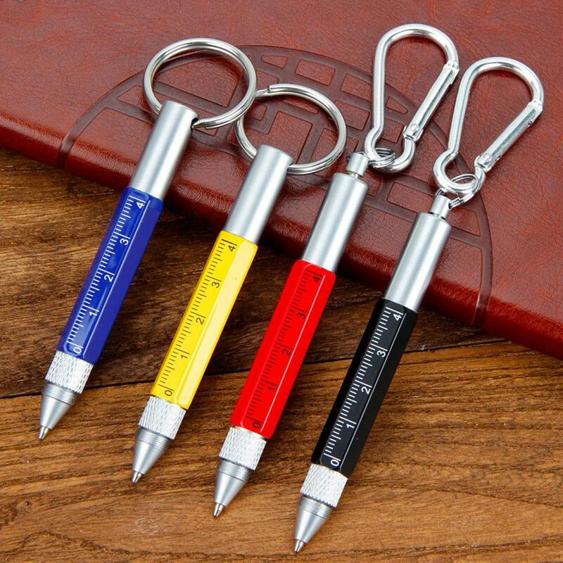 Stylos multifonctions 6 en 1, stylo à bille rotatif en métal bleu, tournevis, stylos à écran tactile, mousqueton, porte-clés à petite échelle