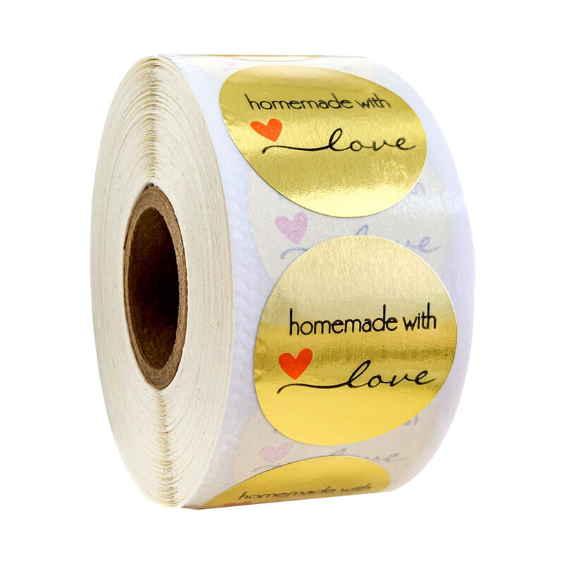 Étiquettes autocollantes rondes dorées «fait maison avec amour», pour sceau, Scrapbooking, pour aliments, faites à la main, papeterie, 500 pièces