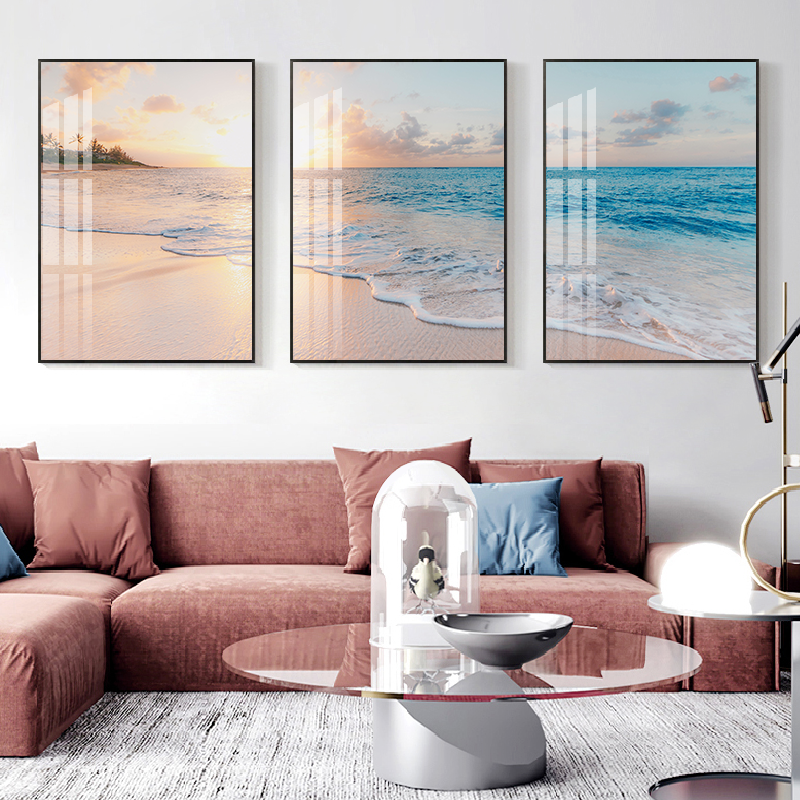 Conjunto de pinturas en lienzo para decoración de sala de estar, póster impreso con vista al mar, Amanecer, atardecer, playa, hermoso paisaje, 3 uds.