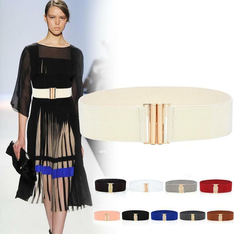 New Fashion Women Lady's Wide Elastic Belt Leather Belt Buckle Waistband Stretchy Women Waist Belt Dress Adornment Waistband