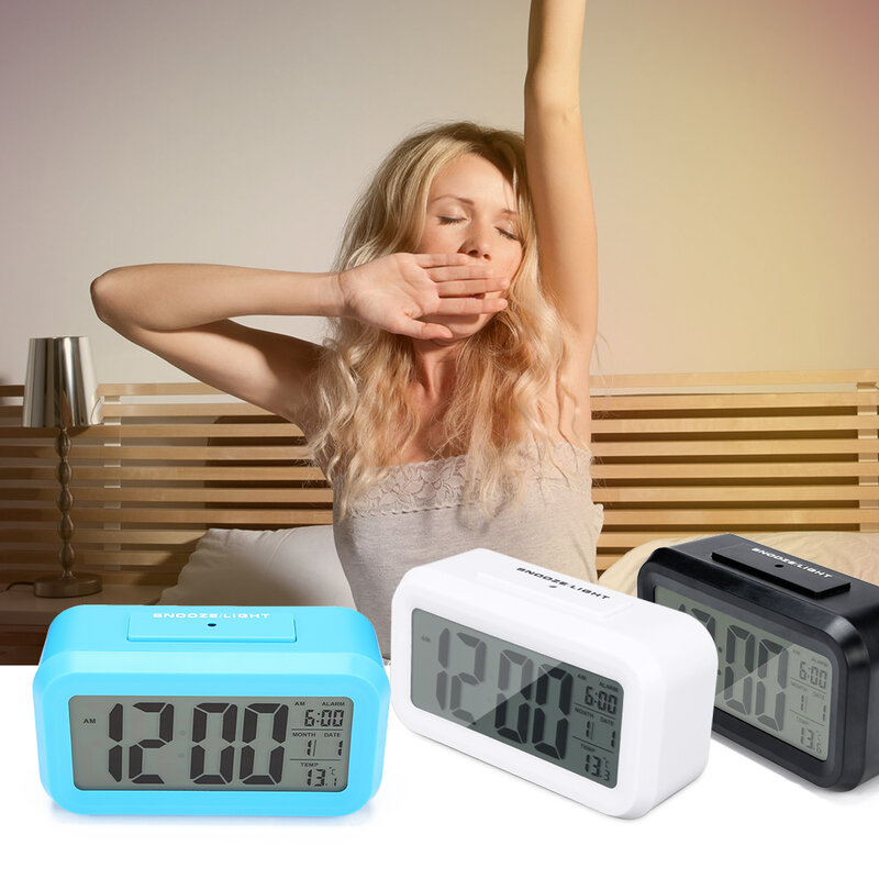 Digital LCD Display Alarm Clock With Backlight Square Digital Clock Home Decor Electronic Alarm Snooze Clock