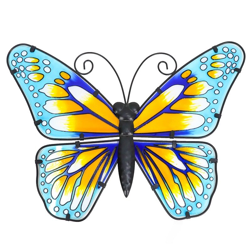 2 pçs borboleta colorida de decoração de parede para casa e jardim ao ar livre estátuas miniaturas esculturas animais