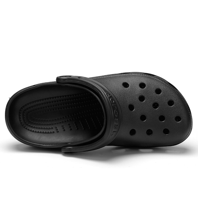 Sandalias de verano con agujeros para hombre y niña, zuecos de goma de cocodrilo, calzado para jardín y playa, chanclas planas de PU, color negro, 2020