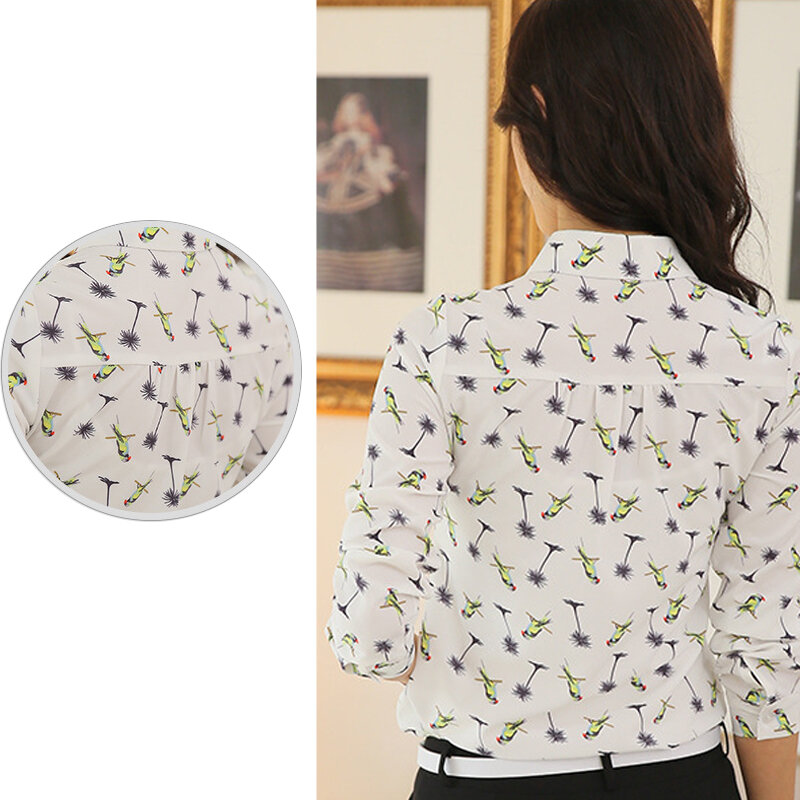Camisa de las señoras de las mujeres blusa T casuales de moda de impresión de manga Floral de gasa Tops
