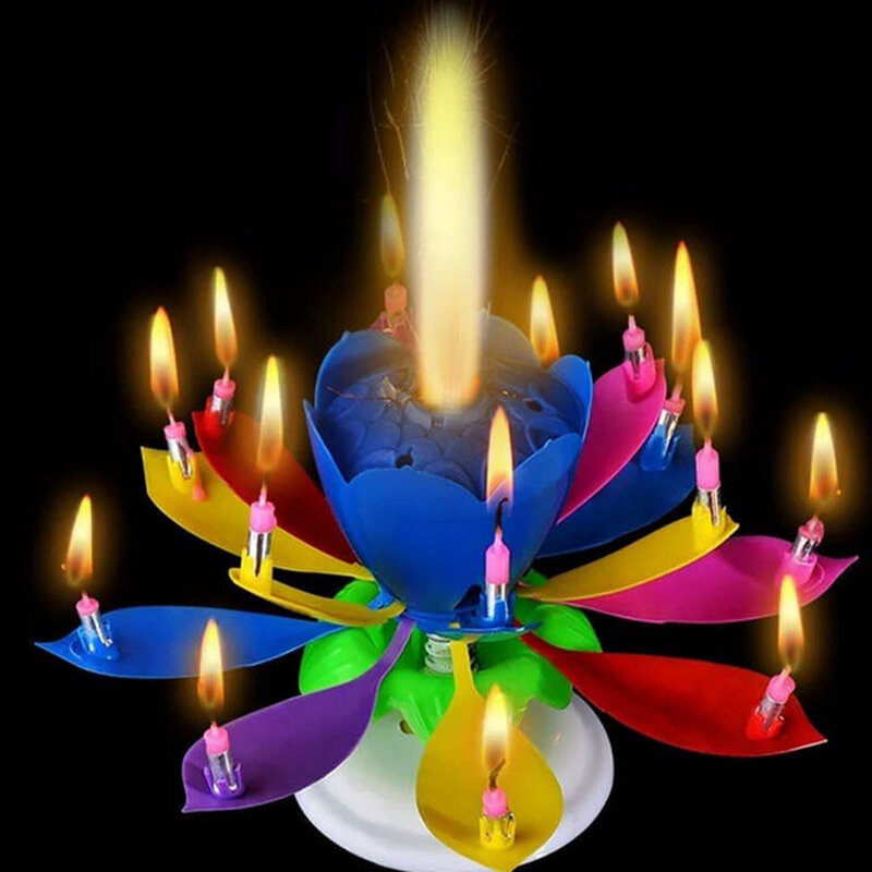 30 ^ 18*11,5 cm Geburtstag hochzeit kerze Kunststoff Doppel Schicht Rotary Blossom Lotus Blume Musik Geburtstag Kuchen Kerzen
