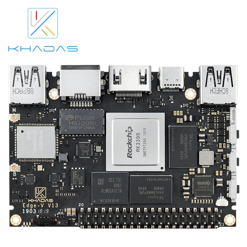 Khadas-لوحة تجريبية SBC Edge-V Max RK3399 ، مع 4G DDR4 128GB EMMC5.1
