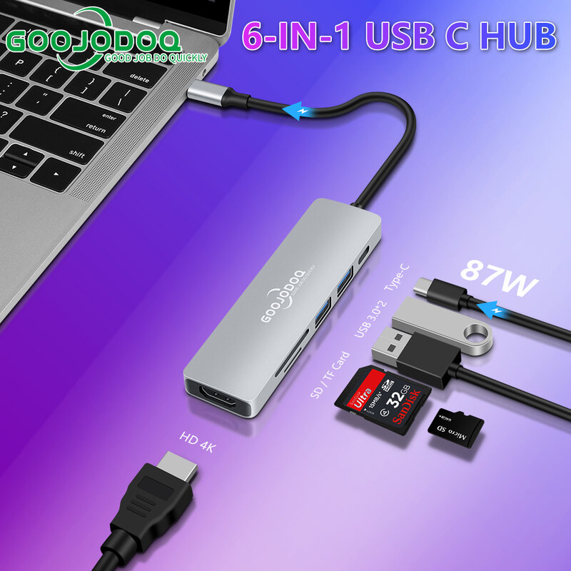 Goojodoq Usb C Hub Usb 3.0 Type C Adapter Hub Naar Hdmi-Compatibel Thunderbolt 3 Pd Usb C Dock voor Ipad Macbook Nintendo Switch