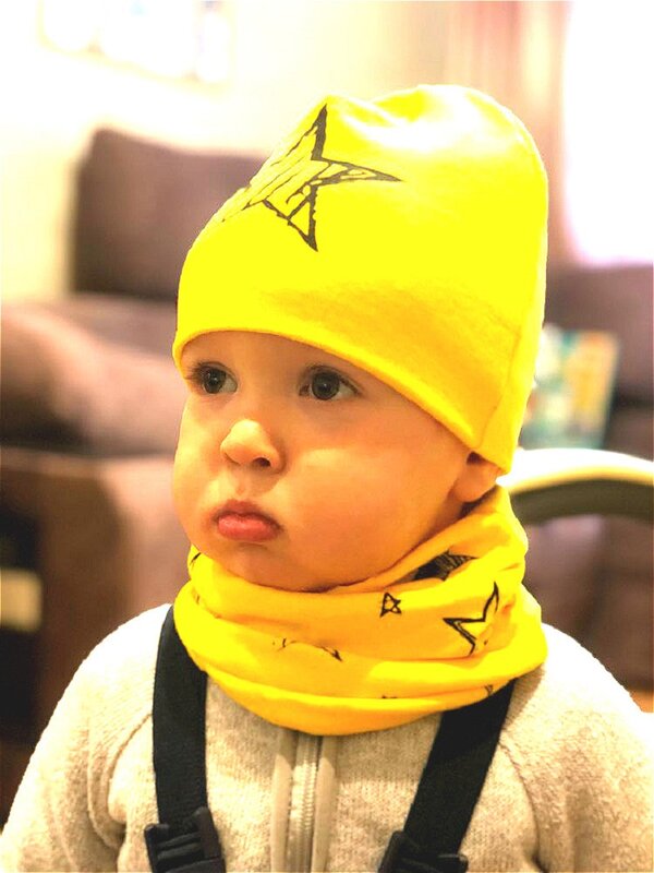 Autumn Winter Boy Girl Star Print Cotton Hat And Sacrf  Baby Beanie Kids Caps Children's Accessories 0 to 8 years