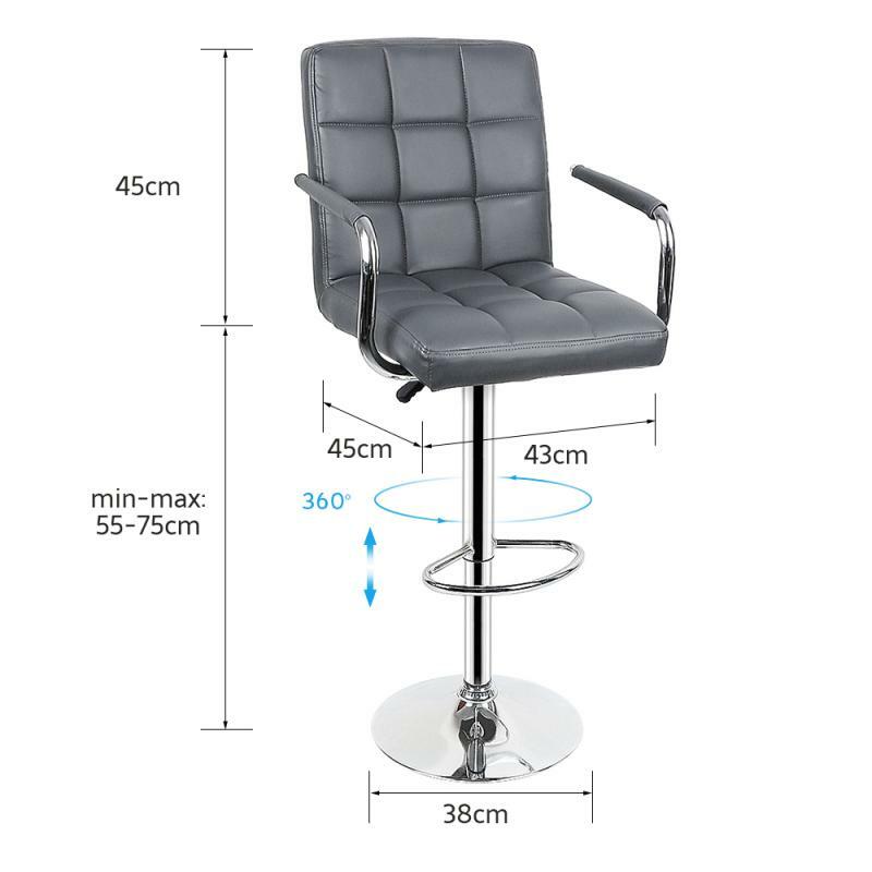 2pcs 바 의자 팔걸이 3 색 바 의자 바 홈 가구 hwc로 조정 가능한 가짜 금속 기본 높이에서 회전 좌석