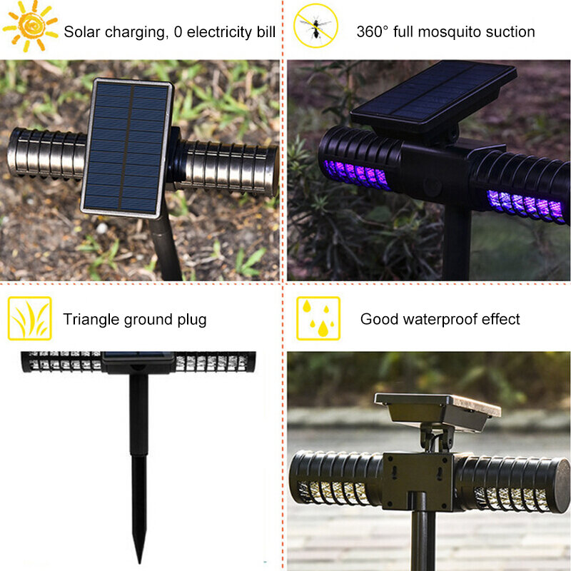 야외 태양 모기 킬러 램프 365nm UV LED 전기 버그 자퍼 방수 안티 모기 라이트 정원 잔디 모기 트랩