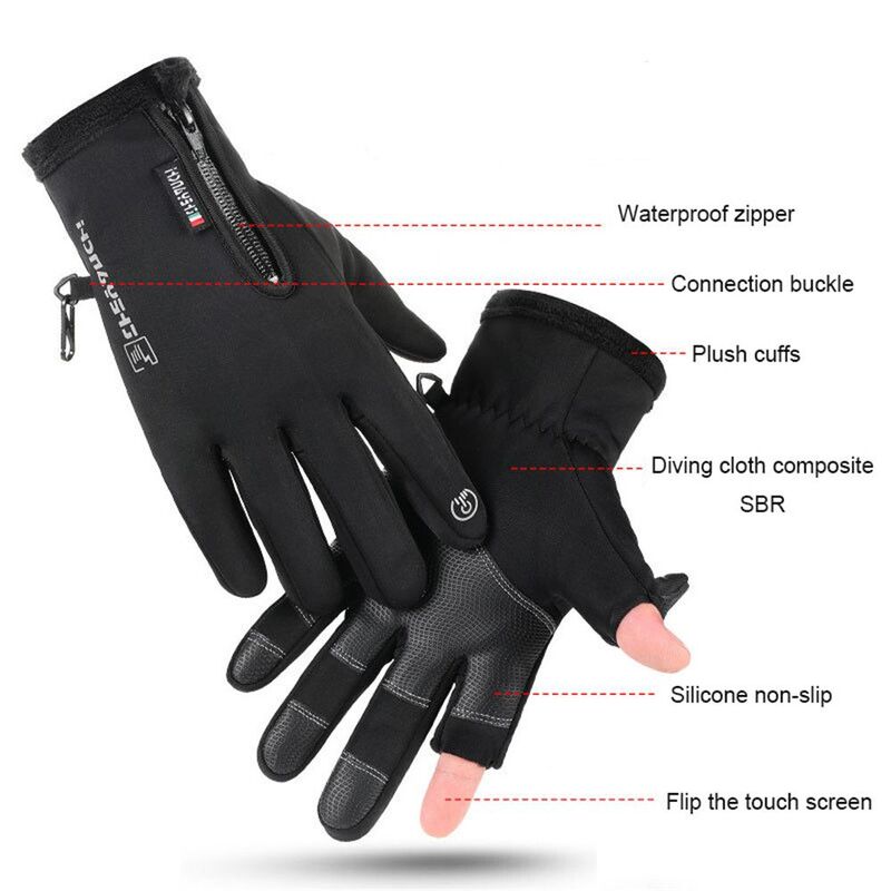 Verdikking Touch Screen Waterdicht Winddicht Outdoor Ridding Handschoenen Vissen Handschoenen 2 Vinger Flip Warme Bescherming