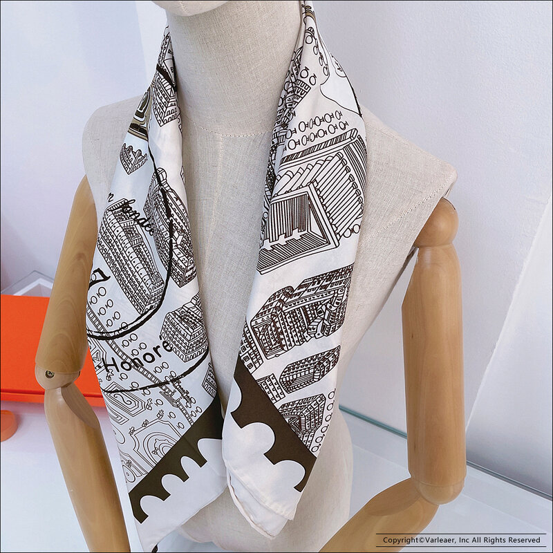 Foulard en sergé de soie 90cm, écharpe de marque de créateur, bords roulés à la main, écharpe imprimée 90x90cm