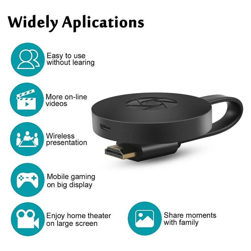 HDMI 호환 TV 스틱 무선 WiFi 디스플레이 TV 동글 수신기 Chromecast 용 Miracast Airplay YouTube Media Streamer Adapter