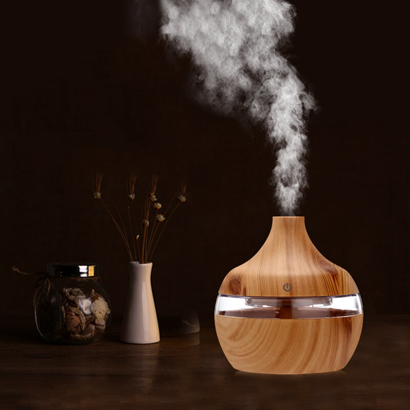 Electric Air Humidifier Essential Aroma Oil Diffuser Ultrasonic Wood Grain Humidifier USB Mini Mist Maker LED Light