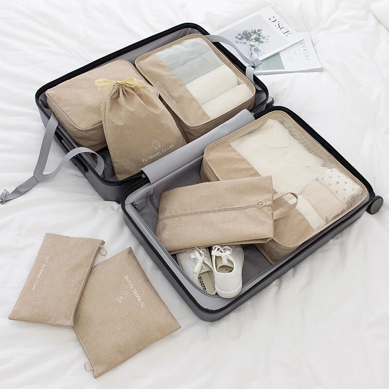 Tas Penyimpanan Pakaian Pengatur Bagasi Perjalanan 7 Buah/Set Tas Kosmetik Berkualitas Tinggi Tas Koper Pengepakan Aksesori Perjalanan