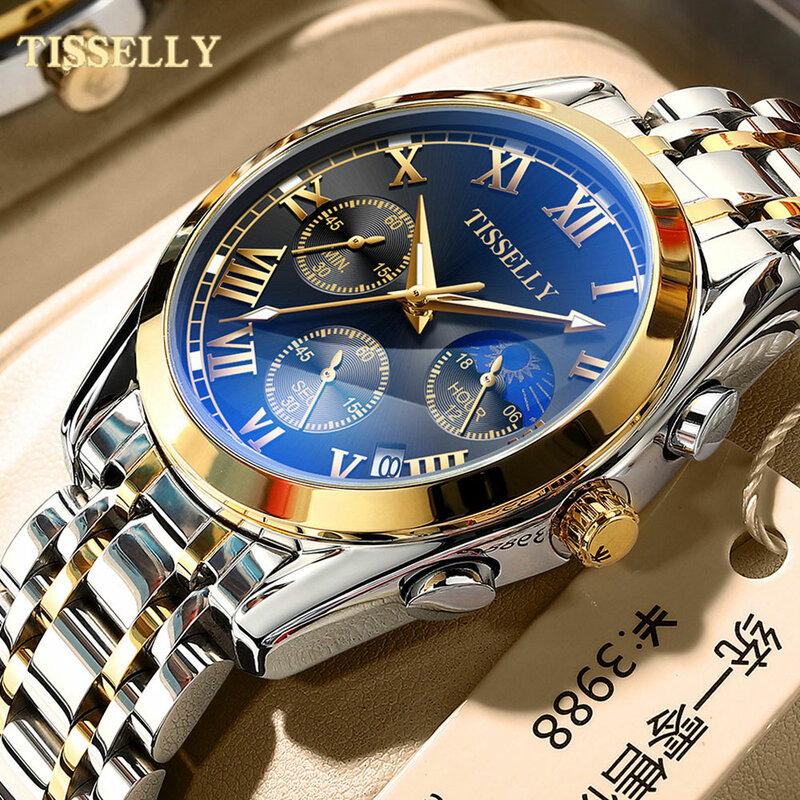 Часы наручные Moonwatch Мужские кварцевые, водонепроницаемые спортивные брендовые Роскошные с хронографом