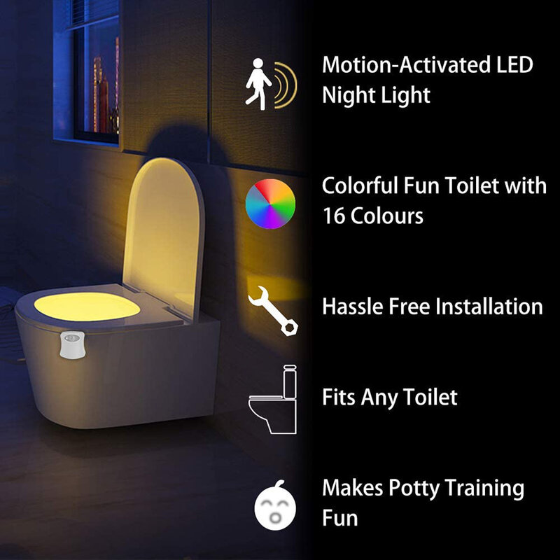 トイレ用モーションセンサー付きLEDランプ,8/16色が変わるライト,寝室やバスルームに最適