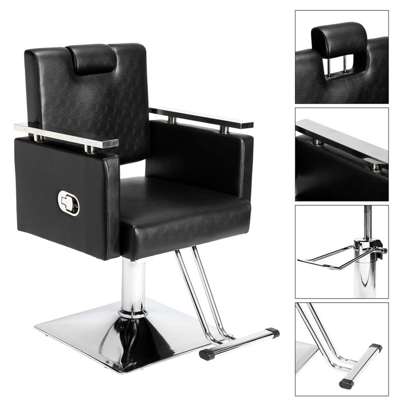 Chaise de barbier inclinable noire, Base carrée, pour Salon de coiffure, Salon de beauté, entrepôt américain, en Stock
