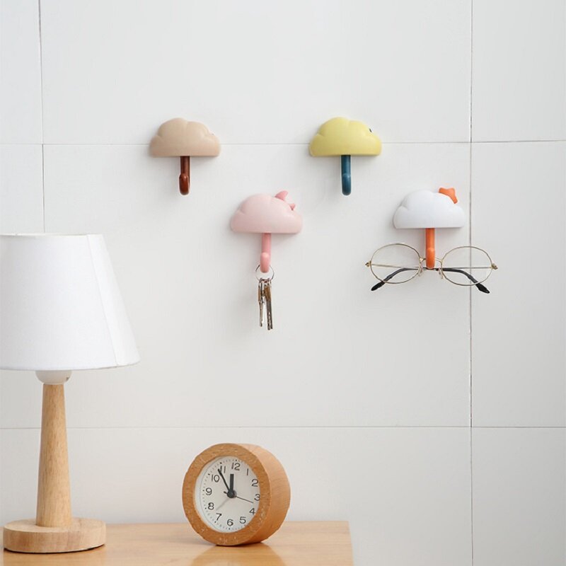 Punch-free hook strong adhesive hook wall hanging wall door behind kitchen bathroom creative cloud cute seamless hook