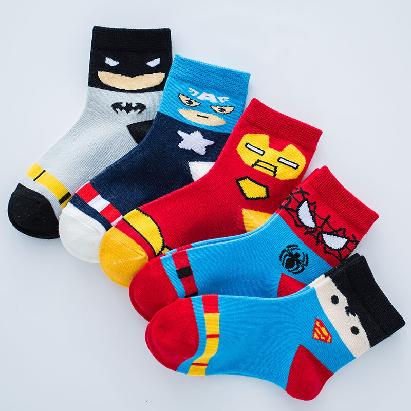 Chaussettes de Super héros en coton pour garçons, nouveau, 5 pièces, dessin animé, Captain, cadeau pour 2 à 10 ans