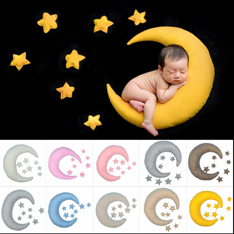 Juego de almohada de Luna y estrellas para bebé posando accesorios de fotografía para sesión de fotos de recién nacidos 