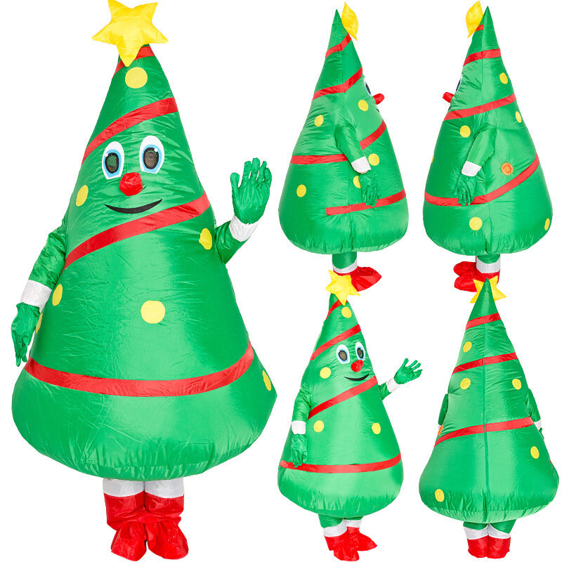 شجرة كريسماس قابلة للنفخ ازياء للكبار شجرة عيد الميلاد الكرتون تأثيري فستان حفلة مضحكة