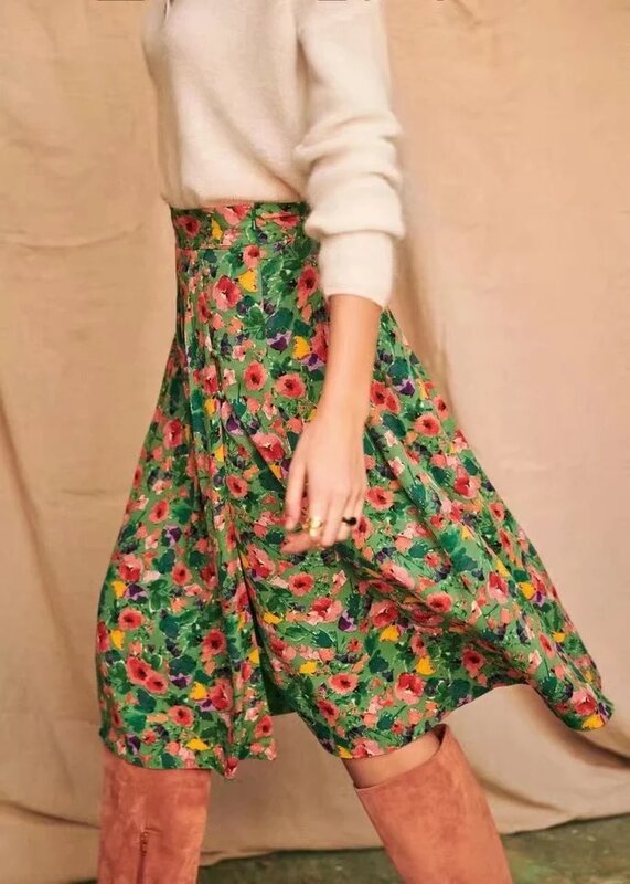 Croysier Faldas de mujer 2021 falda plisada larga con estampado flor 