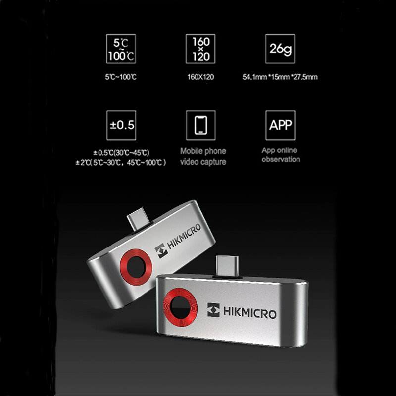 Hikmicro termômetro portátil p10b, com infravermelho, sensor para celular, uso externo, industrial, 3 em 1, com aplicativo por vídeo