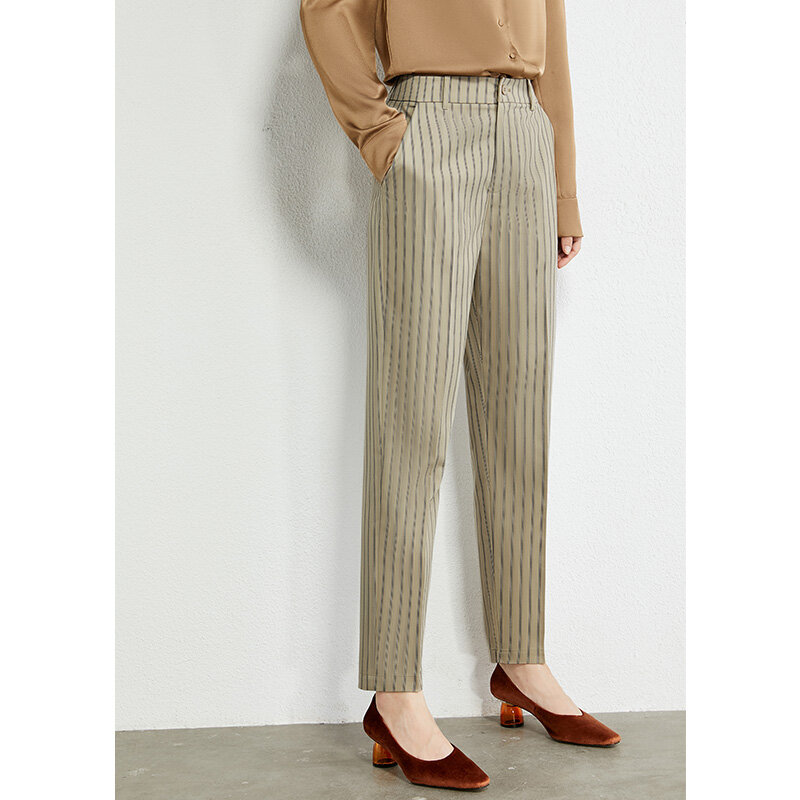 Amii jaqueta minimalista feminina outono, casaco listrado com lapela estilo olstyle, calça feminina casual de cintura alta 12040362