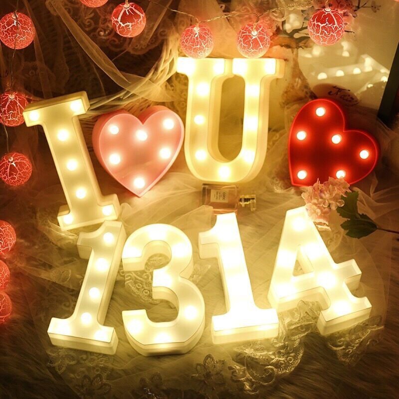 Luz LED de plástico con letras del abecedario para el Día de San Valentín, decoración artesanal para fiestas de cumpleaños