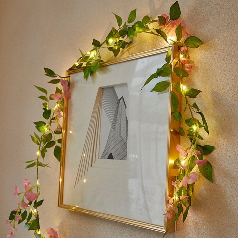 Guirlande lumineuse en cuivre de lierre artificiel, 2.2M, 25 lumières, fausses fleurs, pour Bouquets, décoration de chambre à coucher, mariage