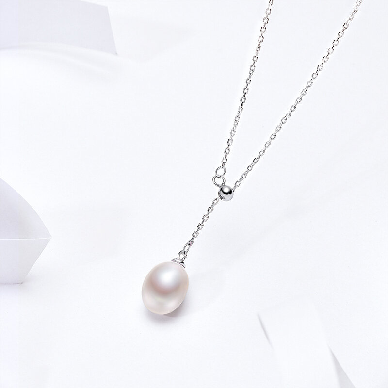 gN Pearl Drop Natural Freshwater Pearl Pendants Minimalist Necklace Choker 925 Sterling Silver Adjustble Chain 8-9mm gNPearl