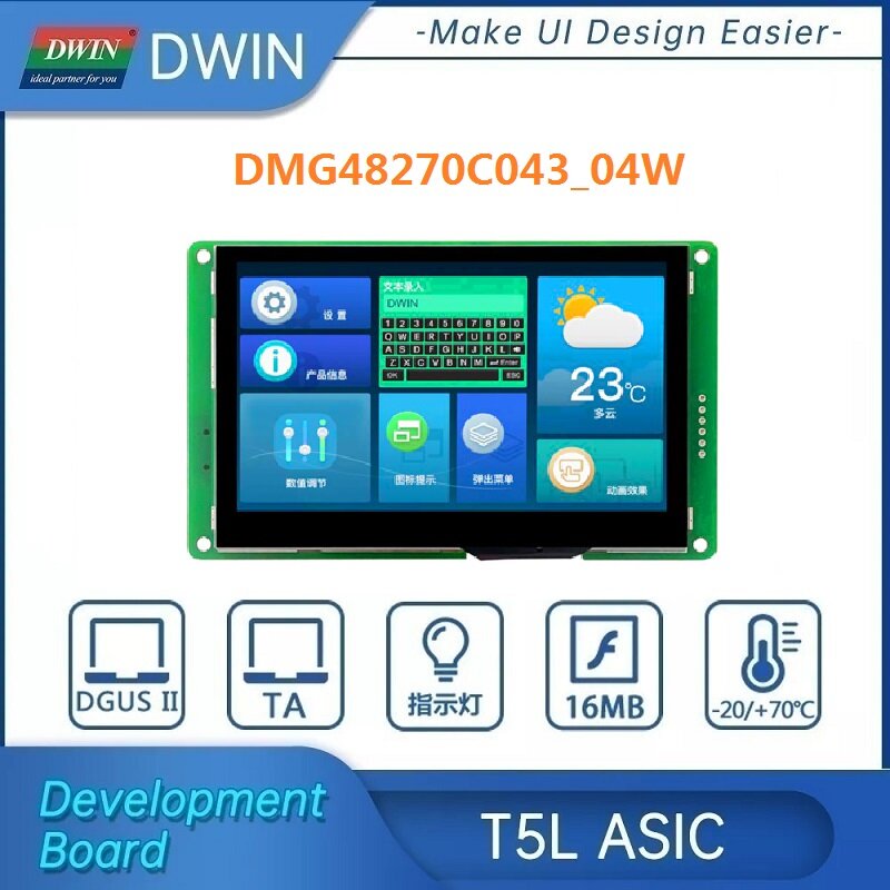 Dwin 4.3 Inch Arduino Mega 2560 ESP32 ESP8266, 480*270 Resolutie Hmi/Uart Display DMG48270C043_04W