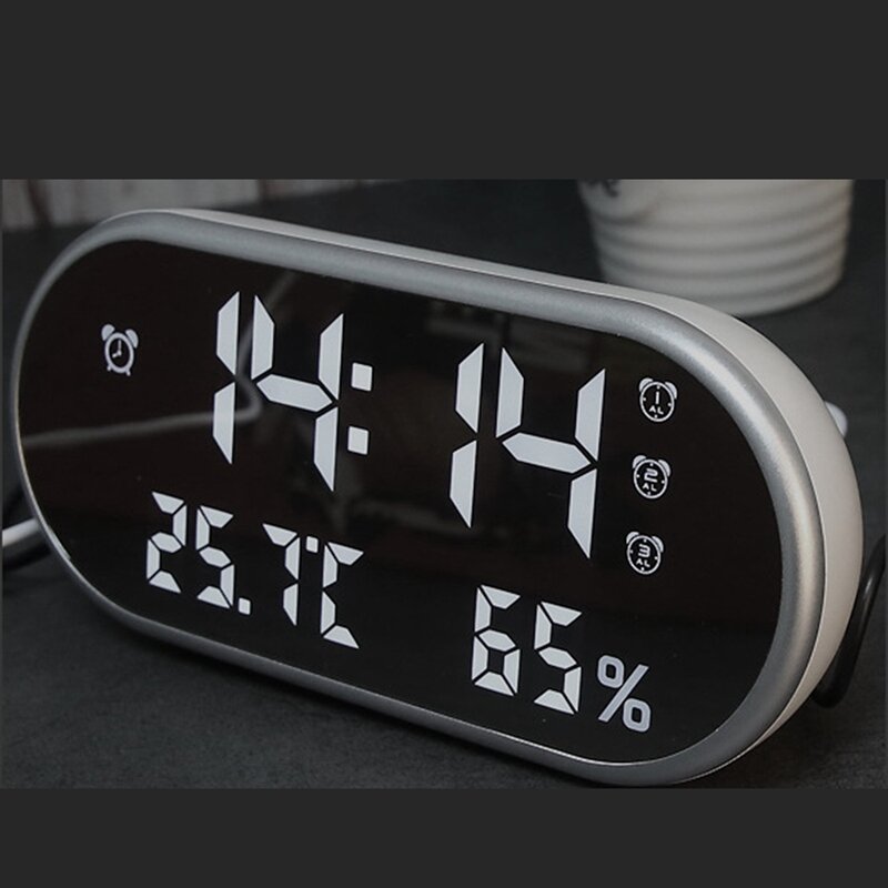 AF88 -LED réveil numérique avec température, montre réveil USB horloges de Table électroniques, horloge de bureau miroir ovale