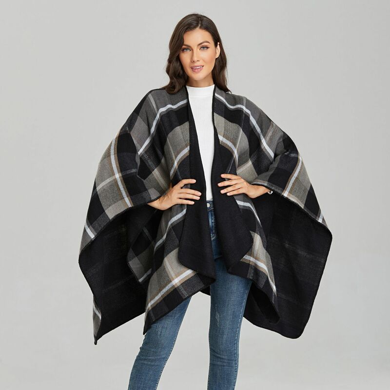 2021 Winter Warm Plaid Cashmere Scarf Shawl Women Luxury Brand Ponchos Coat Ladies Thick Wraps Capes Pashmina Blanket Femme