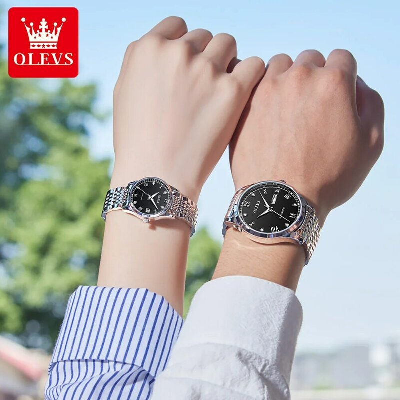 Olevs 2021 luxo automático mecânico casal relógio de aço inoxidável clássico masculino e feminino à prova dwaterproof água data esportes relógio 6602