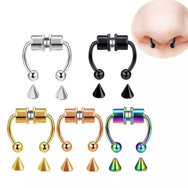 Piercing falso em liga metálica, piercing de nariz, septo e boca, joias para mulheres, presente de corpo, piercing falso magnético, moda, 2021