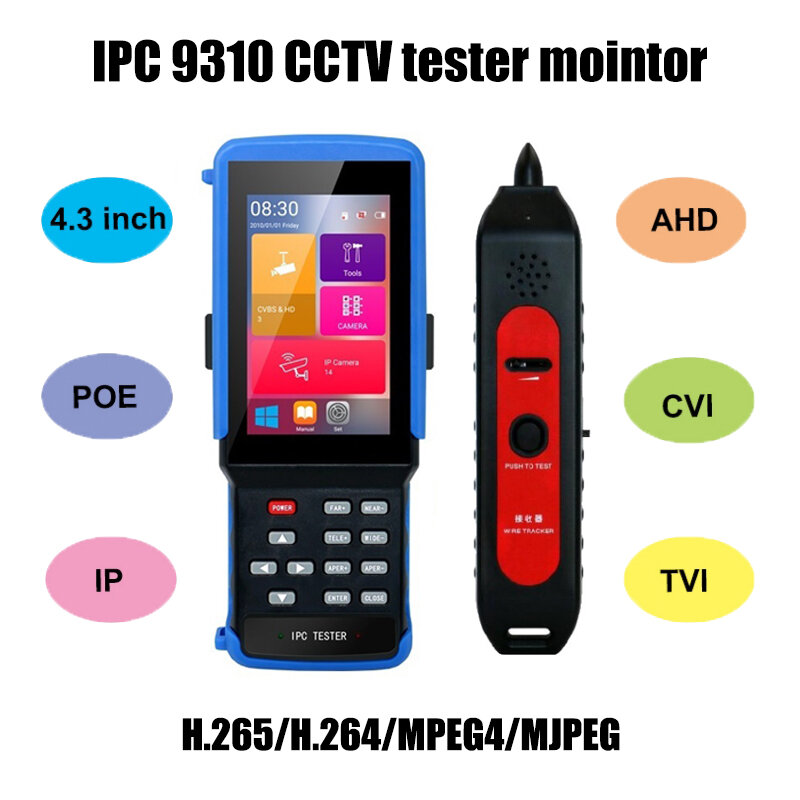Ipc 9310/9310S Wifi 4.3 ''5 In Een Touchscreen Cctv Tester Voor Ipc/Analoge Camera, ipc 1080P, Ahd, Cvi, Tvi, Bnc Netwerk Kabel Tester