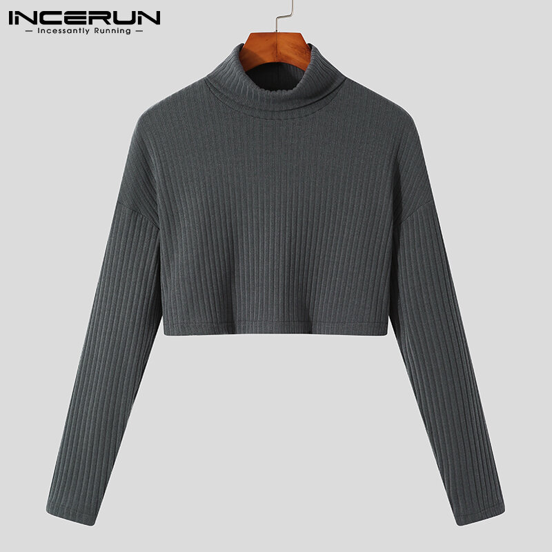 Топы INCERUN 2021, сексуальные повседневные новые мужские пуловеры, хорошо облегающие стильные мужские однотонные дышащие универсальные свитер...